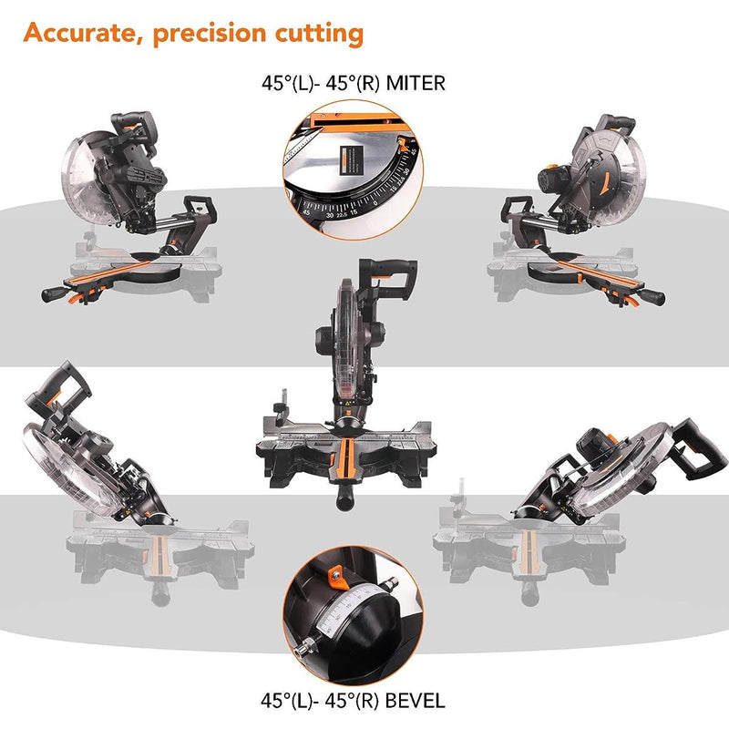 Sliding Miter Saw, 12inch 15Amp Double-Bevel Sliding Compound Miter Saw with Laser, Crosscutting Miter Saw, 3800rpm