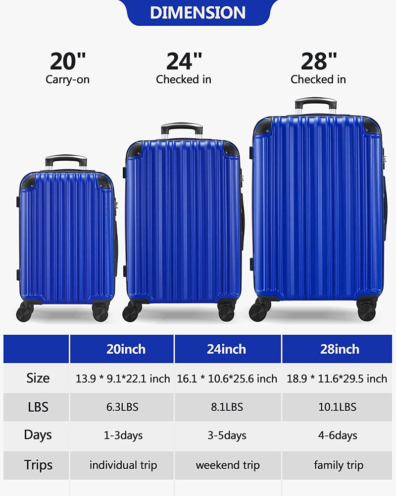 3-Piece Expandable Luggage Sets with Double Spinner Wheels, Hard Suitcase Set for Short Trips and Long Travel, Bright Blue