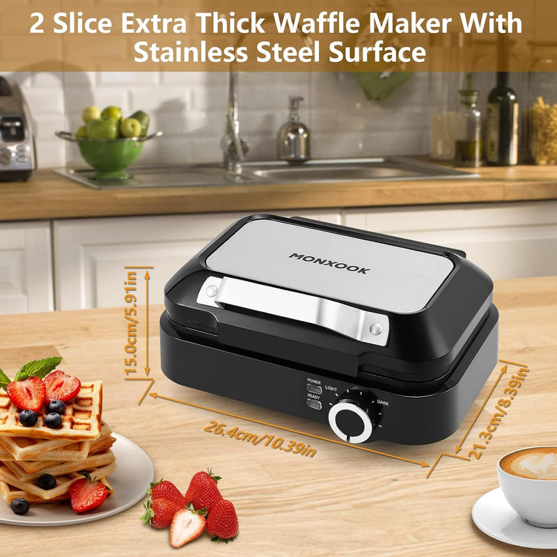 1200W Belgian Waffle Maker with Non-Stick Surfaces, Browning Control,  Black, Stainless Steel, New