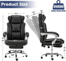 Office Desk Chair with Foot Rest High Back Executive Office Chair for Heavy People PU Leather Computer Chair with Adjustable Backrest Reclining Office Chair with Lumbar Support, Black