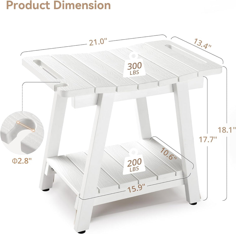 HDPS Shower Bench Stool, Large Waterproof Shower Benches Chair, Shower Stool with Storage Shelf & Handle, Non-Slip Shower Seat for Seniors