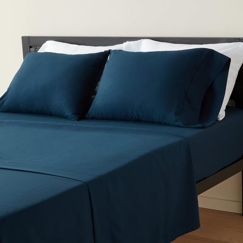 Lightweight Super Soft Easy Care Microfiber 3-Piece Bed Sheet Set with Extra Pillowcase, Twin XL, Navy Blue, Solid