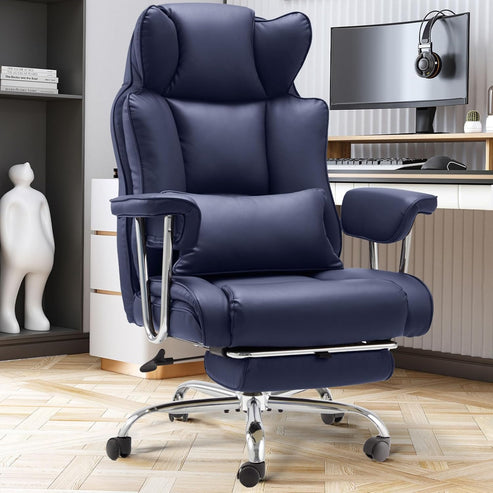 Big and Tall Office Chair with Foot Rest Comfortable Executive Reclining Office Large Leather Chair with Adjustable High Back Heavy Duty for Heavy People up to 400lbs