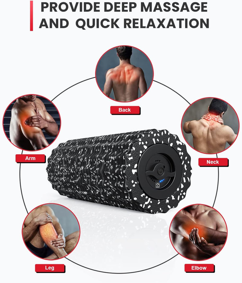 Vibrating 4-Speed Rechargeable Electric Foam Roller for Yoga, Massage, Muscle Recovery, Deep Trigger Point