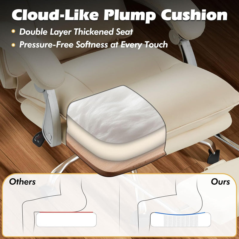 Executive Office Chair with Footrest Reclining Computer Gaming Chairs for Home Office Big and Tall Desk Chair Adjustable PU Leather Ergonomic Work Chair with Linkage Arm 350 LBS