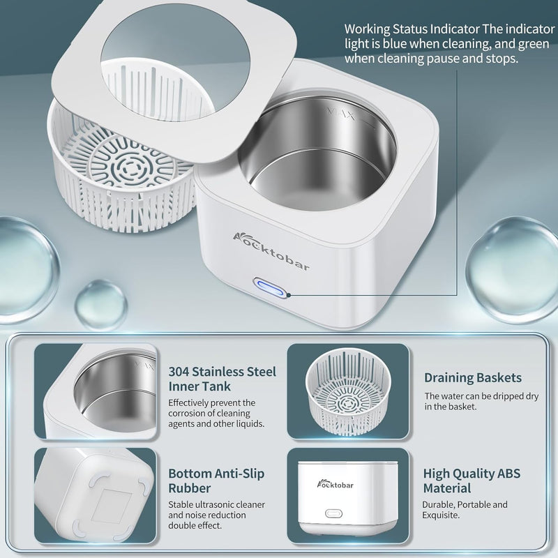 Ultrasonic Jewelry Cleaner Machine, 30W Ultrasonic Cleaner for Retainers, Dentures, Mouth Guard