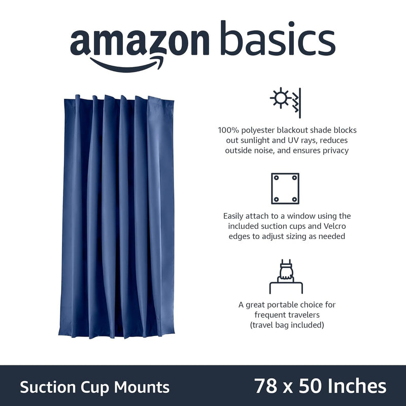 Amazon Basics Portable Window Blackout Curtain Shade with Suction Cups for Travel, 50" x 78"