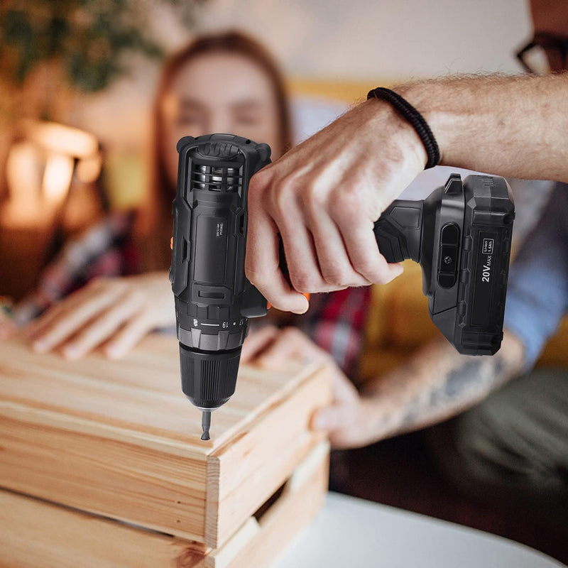 Cordless Drill Driver 20V, 32pcs Accessories, 19+1 & 265 In-Lbs Max Torque, 3/8 All-Metal Chuck,Variable Speed Cordless Drill, Li-ion Battery