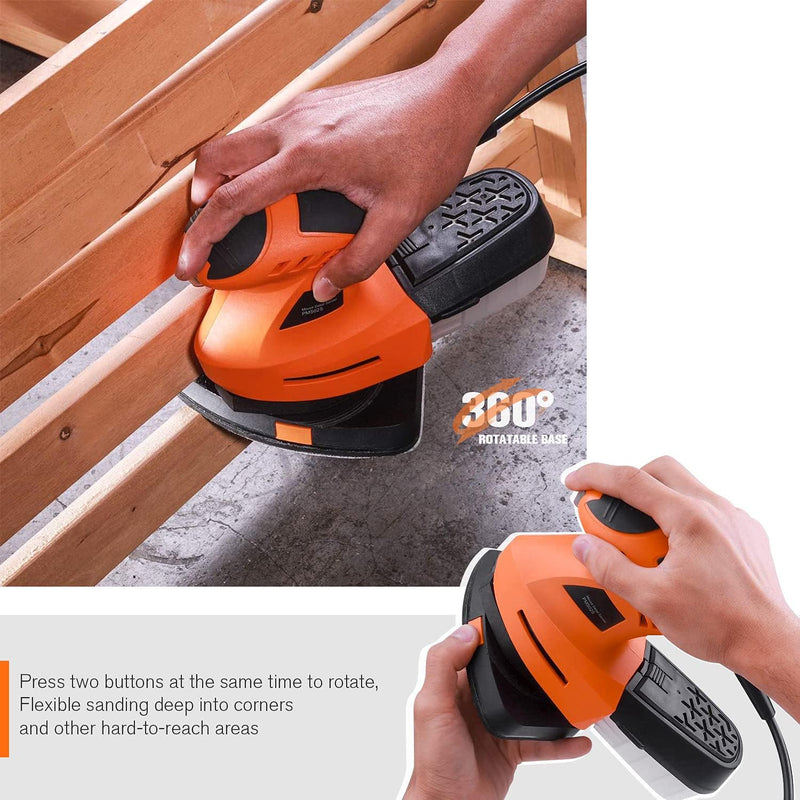 Mouse Detail Sander 12000 OPM, 360-degree Rotatable Sanding Pad with 20 Pcs Sandpapers