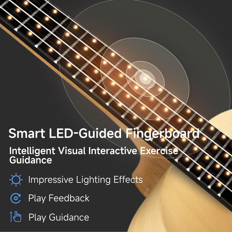 Populele Populele Concert Ukulele Beginners 23-Inch Smart Ukulele with 72 LED Lights, Free Online Lessons Auto-Tuner Gig Bag Strap Nylon String Picks for Family Fun Travel and Gifts