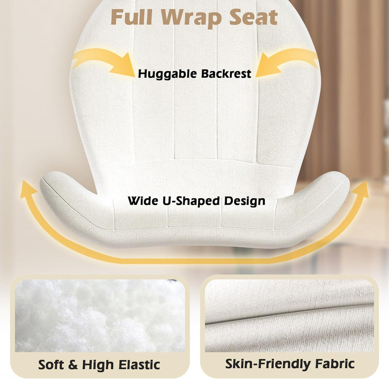Cross Legged Chair Armless Office Chair with Wheels Wide Desk Chair with Tall Back Comfy Vanity Chair with Stress Relief Curved Design Seat Criss Cross Chair for Bedroom & Office & Home
