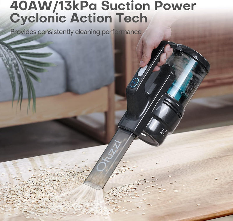 H9 Pro Handheld Vacuum Cleaner, Extra-Long Crevice Tool, 40AW/13kPa Surging Suction, LED Display & Light