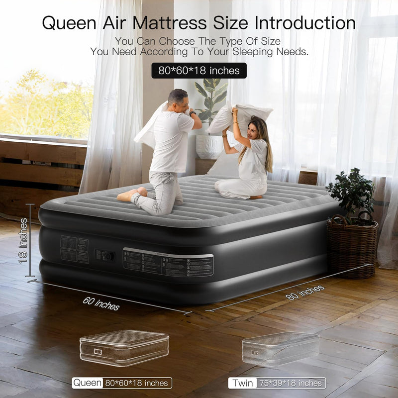 Lavisx 18" Premium Queen Size Air Mattress with Built-In Pump, Soft Flocked Top, and Automatic Inflation/Deflation