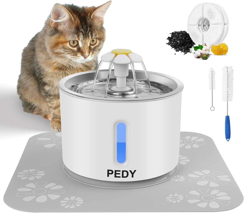 Cat Water Fountain, Automatic Pet Fountain with LED Light Switch & Water Level Window, 81oz/2.4L