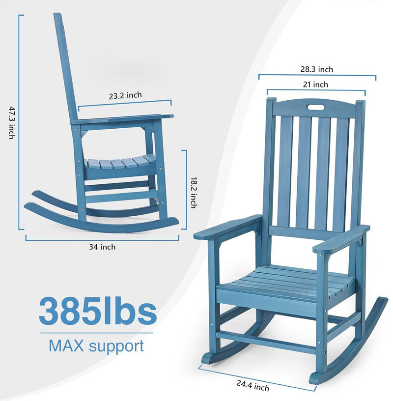 Patio Oversized Rocking Chair Outdoor, Weather Resistant, Low Maintenance, High Back Front Porch Rocker Chairs 385lbs Support