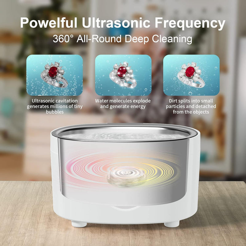 Jewelry Cleaner Ultrasonic Machine 600ML with 5 Digital Timer and Degassing Function