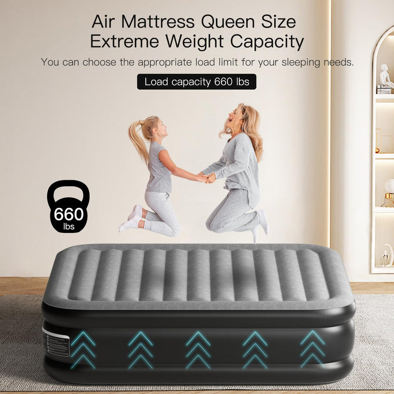 Lavisx 18" Premium Queen Size Air Mattress with Built-In Pump, Soft Flocked Top, and Automatic Inflation/Deflation