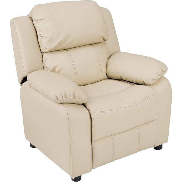 Amazon Basics LeatherSoft Kids Youth Recliner with Armrest Storage for Ages 3+