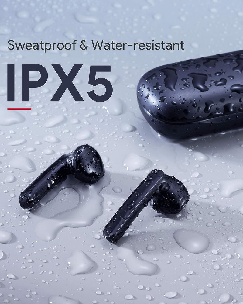 True Wireless Earbuds, Bluetooth 5 Headphones with Built-in Mic and USB-C Fast Charging, 15M/49ft Long Range, 24 Hrs Playtime, IPX5 Water Resistance Support Single & Binaural Mode
