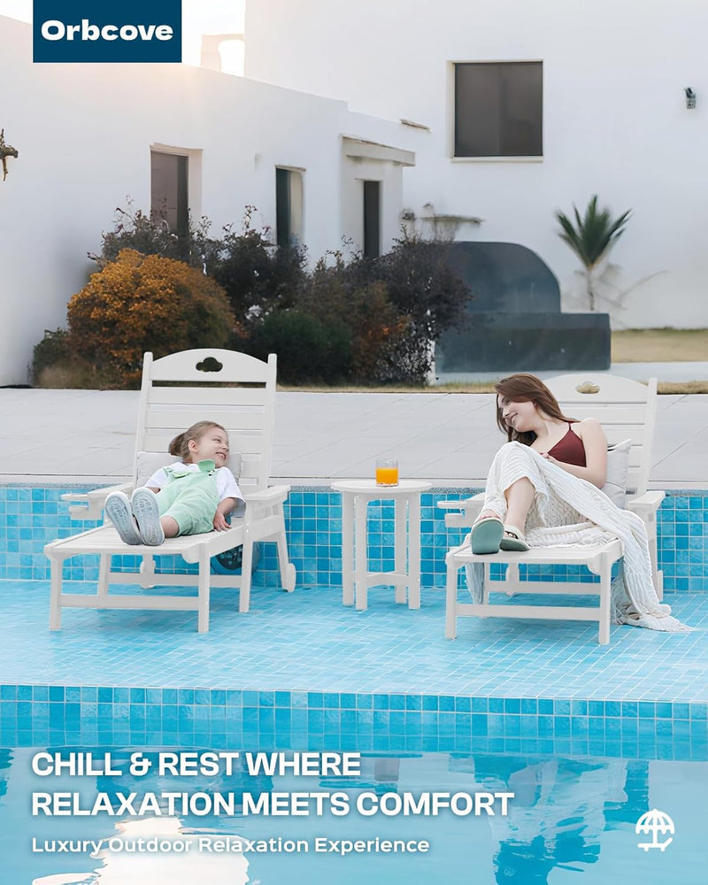 Outdoor Lounge Chair with Cup Holder, Outdoor Chaise Lounge with 6-Position Adjustable Backrest, HDPE Lounge Chair for Poolside, Patio, Deck & Backyard, Chaise Lounge