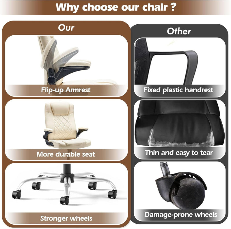 Executive Office Chair w/Flip-Up Arms Managerial Home Desk Chair w/Lumbar Support Adjustable PU Leather Ergonomic Computer Chair