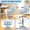 Armless Desk Chair Teddy Fabric Makeup Vanity Chair with Wheels & Adjustable Height Cute Office Chair Criss Cross Cross-Legged Chair for Bedroom & Living Room & Dressing Room (Blue)