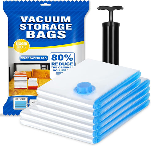 Vacuum Storage Bags 12 Pack, Space Saver Vacuum Storage Bags, Reusable Ziplock Vacuum Sealer Bags, Hand Pump Included (3 Jumbo, 3 Large, 3 Medium, 3 Small)