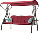800LBS Patio Swing with Canopy 3 Seat Outdoor Porch Swing with Stand w/Cup Holder & Pillow Glider Chair Swing Bed for Patio Backyard Poolside