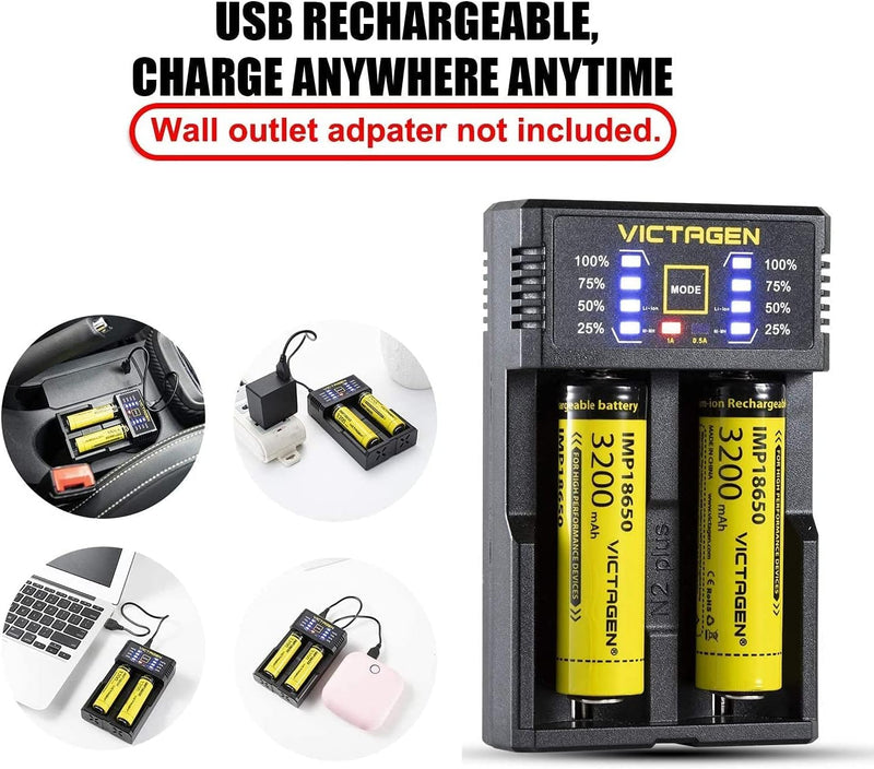 VICTAGEN Ultimate Battery Charger Set- Speedy Charging for Rechargeable Batteries 3.7V Lithium-ion 18650 18490 18350 17670 17500 16340(RCR123) 14500, 1.2V Ni-MH&Ni-Cd, AA, AAA Rechargeable Batteries
