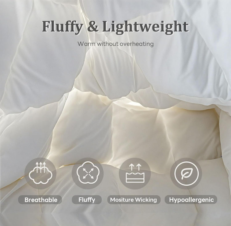 Luxury Feather Fiber Down Comforter Queen Size, All Seasons Duvet Insert, Ultra-Soft Bed Comforters Hotel Collection, Fluffy Medium Warmth, (90x90, Grey)