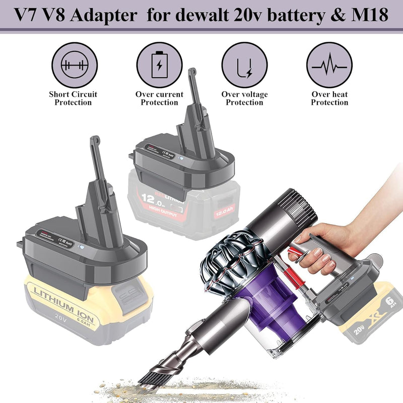 LONG FIT Replace for DeWalt 20V and M-18 18V Li-ion Battery Converted to Dyson V7+V8 Battery, Use for Dyson V7+V8 Series (Only Compatible with Original 4.0+ah Batteries Capacity)
