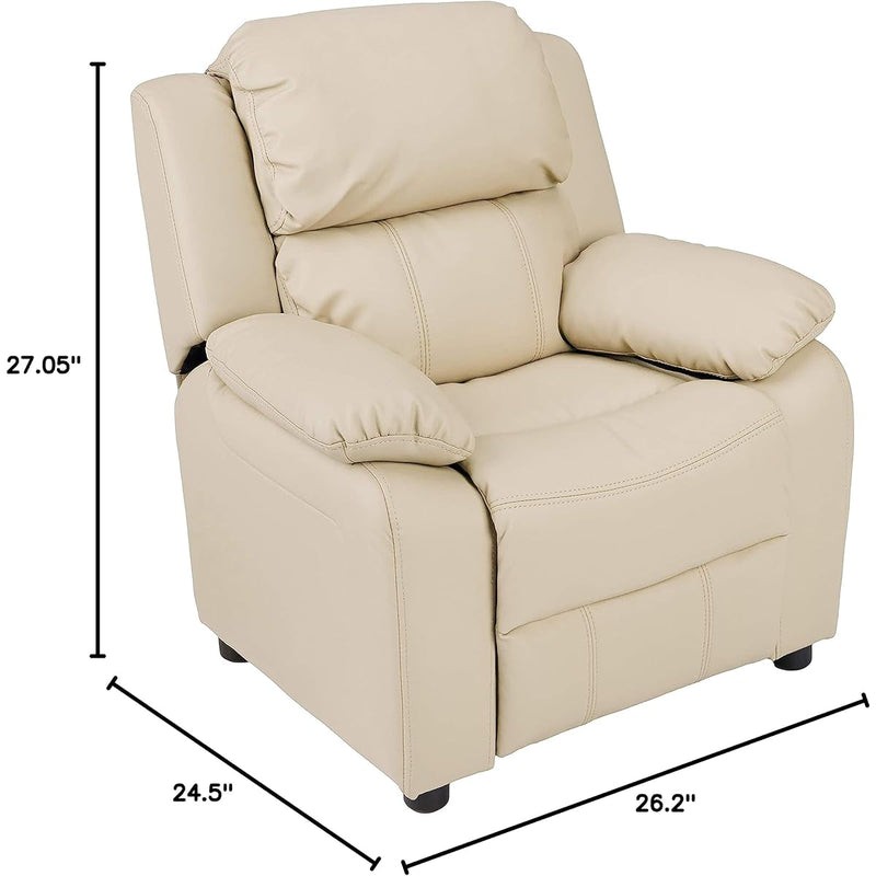 Amazon Basics LeatherSoft Kids Youth Recliner with Armrest Storage for Ages 3+