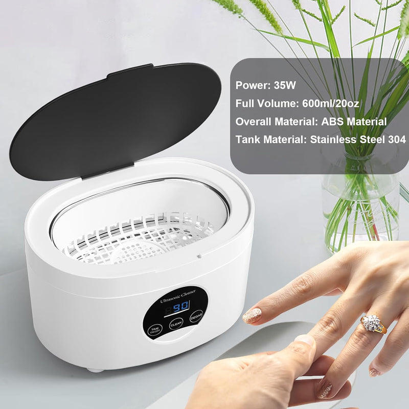 Jewelry Cleaner Ultrasonic Machine 600ML with 5 Digital Timer and Degassing Function