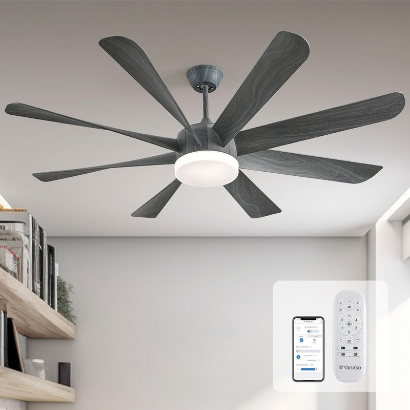 60-inch Large Ceiling Fans with Lights and Remote, Dimmable 3-Color Temperature, Reversible Blades, and 6 Speed