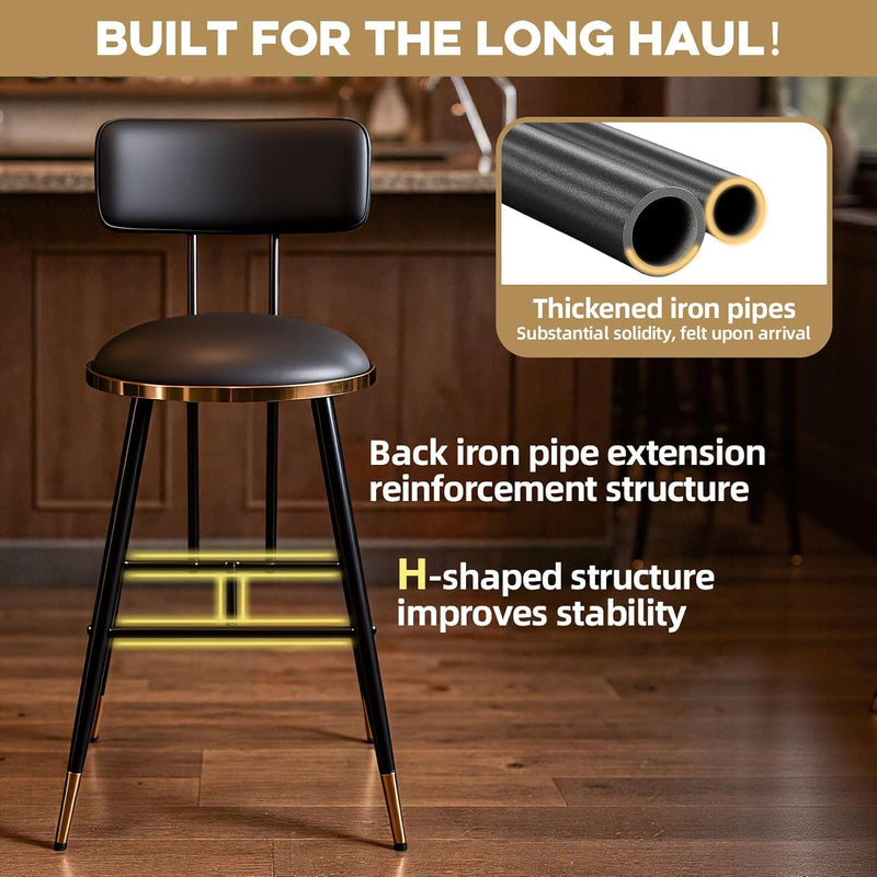 Bar Stools Set of 2 26 Inch Tall Counter Height Barstools with Backs Upholstered Bar Chairs for Kitchen Island Home Coffee Bar