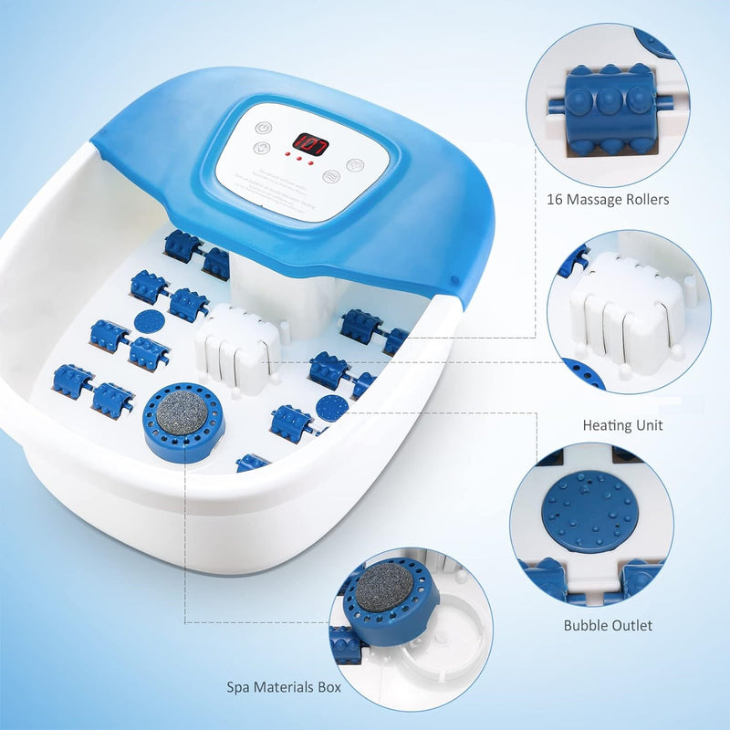 Foot Spa with 16 Massage Rollers, Heat, Bubbles, Vibration + Pedicure Stone