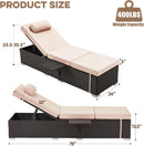 Outdoor Chaise Lounge with Adjustable Backrest Set of 2, 6-Position Reclining Lounger Pool Chair, Thick 3-Inch Cushion & Side Tray, All-Weather PE Wicker for Outdoor, Backyard, Deck