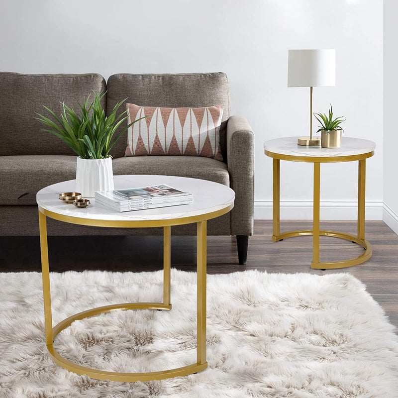 Modern Round Nesting Tables with Metal Frame (Set of 2)