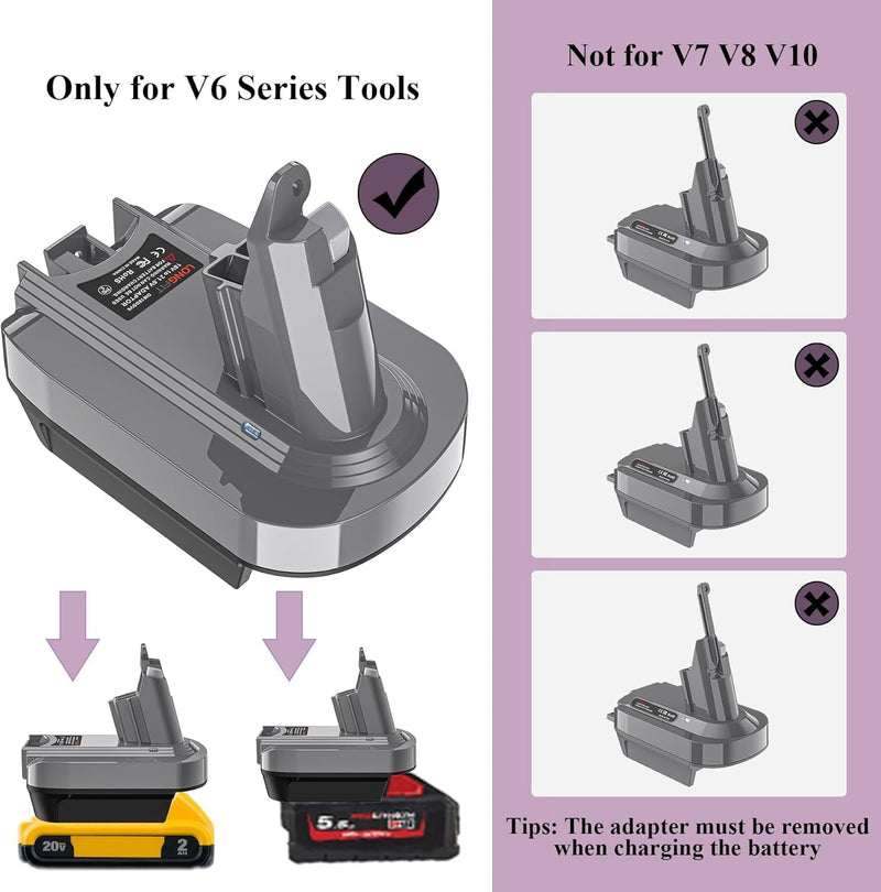 Replace for Dyson Compatible with Dewalt 20V & Milwaukee 18V Li-ion Battery Converted to Dyson V6 Battery, Use for Dyson V6 Series Vacuum Cleaners Animal Absolute