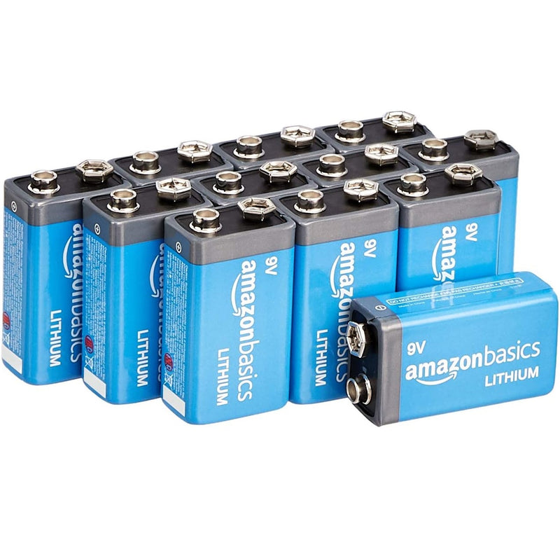 Amazon Basics 12-Pack 9 Volt Lithium High-Performance Batteries with 10-Year Shelf Life, and Long Lasting Power