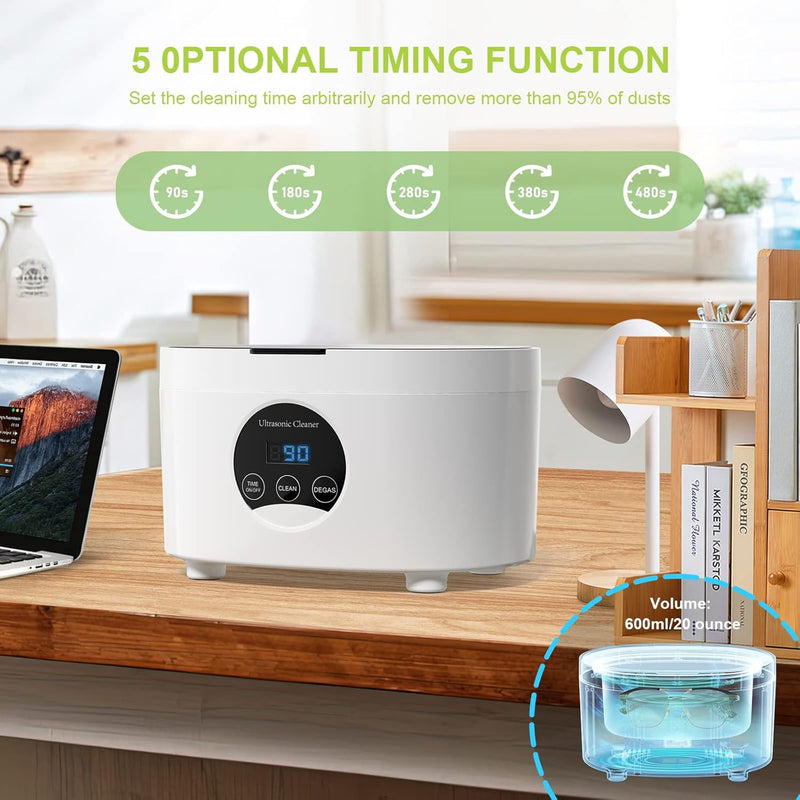 Jewelry Cleaner Ultrasonic Machine 600ML with 5 Digital Timer and Degassing Function