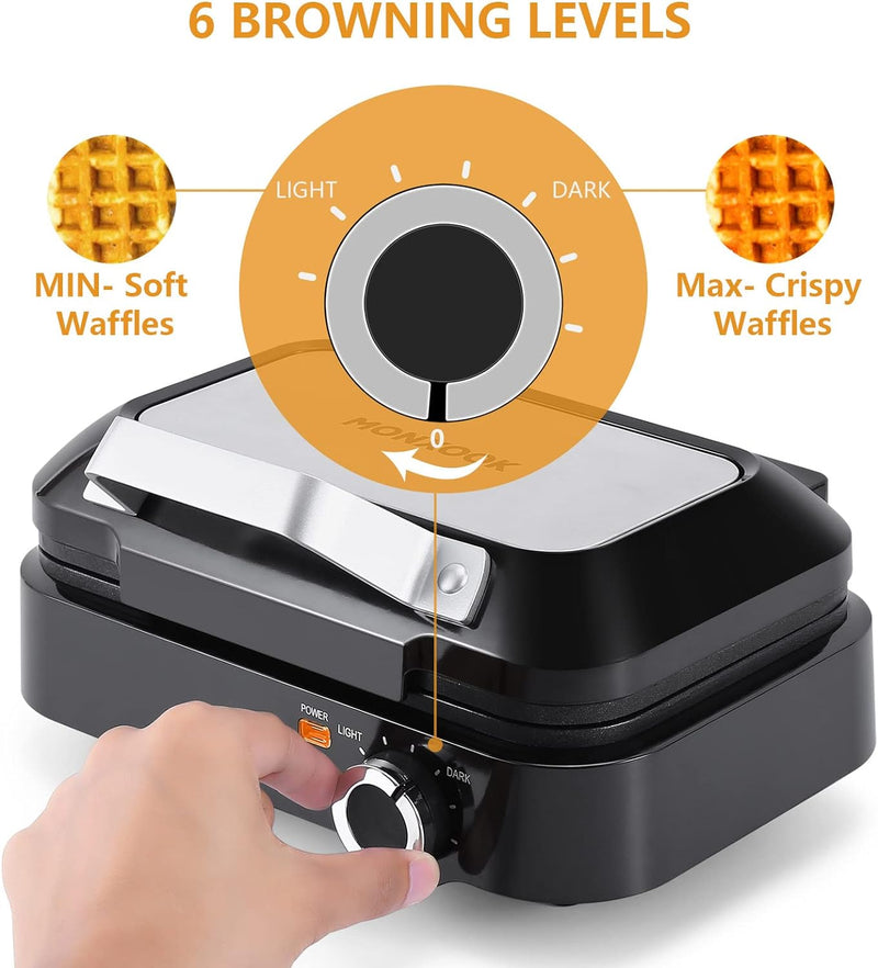 MONXOOK Waffle Maker Belgian, Electric Waffle Maker with Indicator