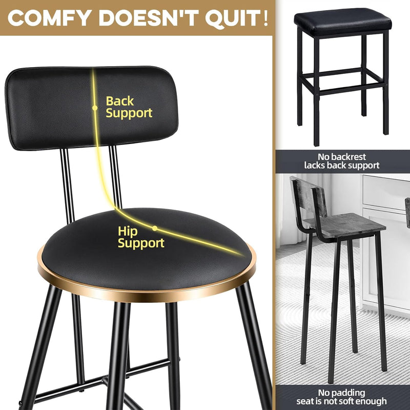 Bar Stools Set of 2 26 Inch Tall Counter Height Barstools with Backs Upholstered Bar Chairs for Kitchen Island Home Coffee Bar