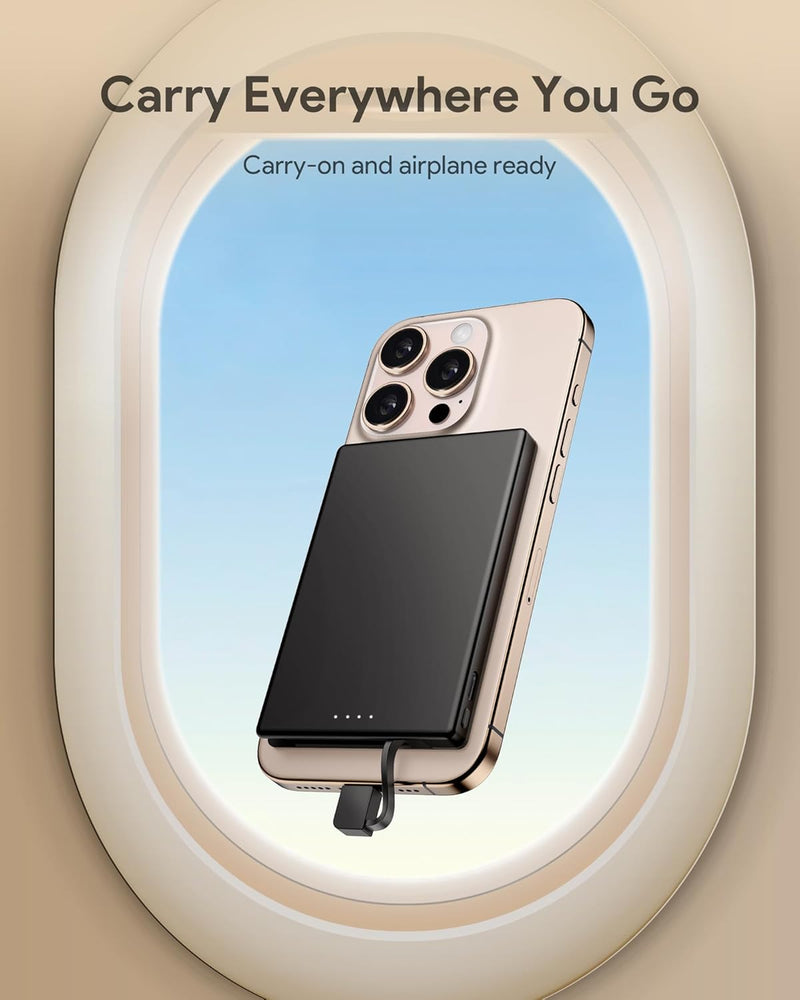 5000mAh Magsafe Power Bank Charger with Built-In USB C or Lightning Cable