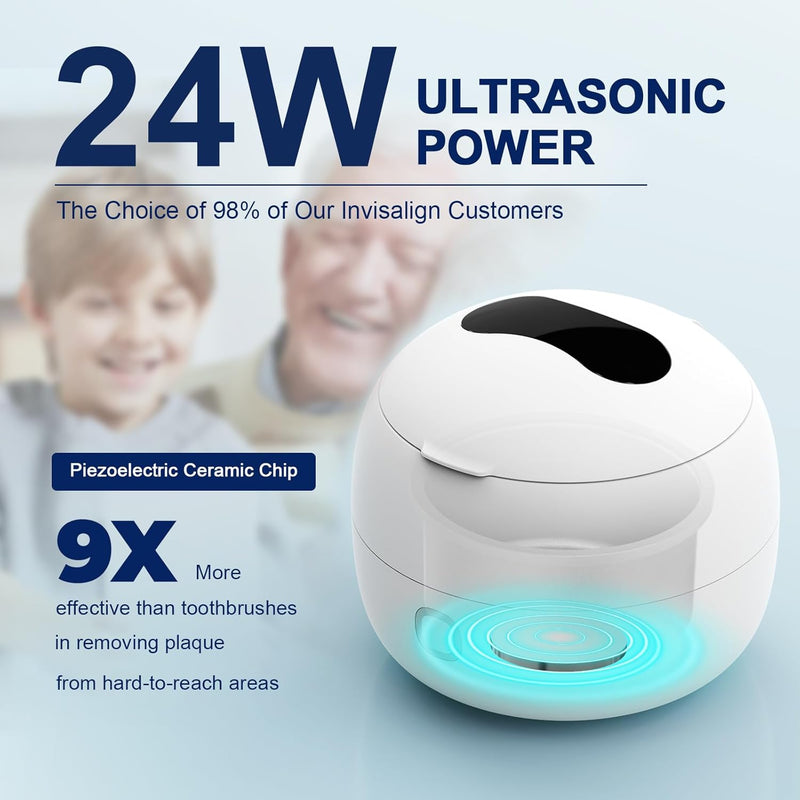 2025 Ultrasonic Retainer Cleaner Machine – 45kHz Retainer Cleaner for Night Guards, Mouth Guards, Dentures – 24W Dental Ultrasonic Cleaner with 4 Modes, 200ML – Great Gift for Braces Users