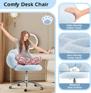 Armless Desk Chair Teddy Fabric Makeup Vanity Chair with Wheels & Adjustable Height Cute Office Chair Criss Cross Cross-Legged Chair for Bedroom & Living Room & Dressing Room (Blue)