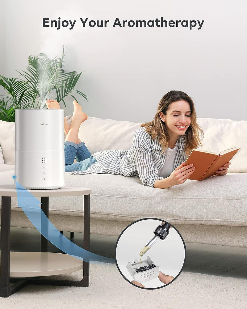 Humidifiers for Bedroom Large Room, Ultrasonic Cool Mist Humidifier, 2L Top Fill Humidifier with Essential Oil Diffuser