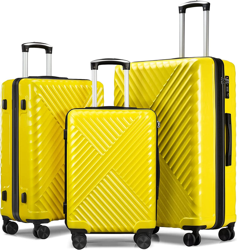3-Piece Luggage Sets Expandable ABS + PC Hardside Spinner Suitcase Sets with TSA Lock Double Wheels, Yellow
