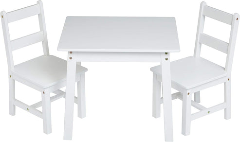 Kids Solid Wood Table and 2 Chair, 3 Piece Set, White