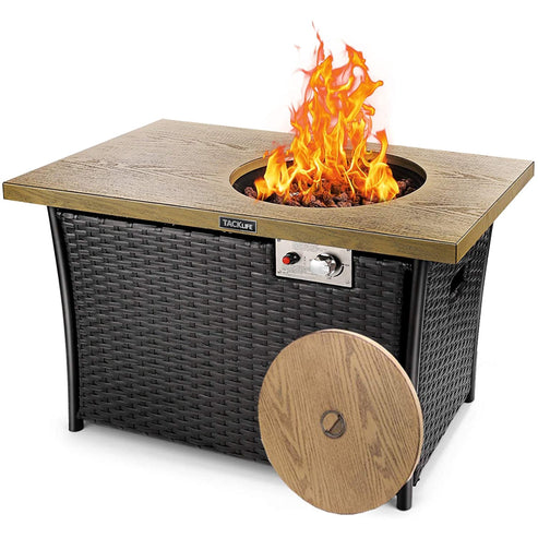 41-inch Rectangular Propane Fire Table with Textured Wood-Like Steel Top